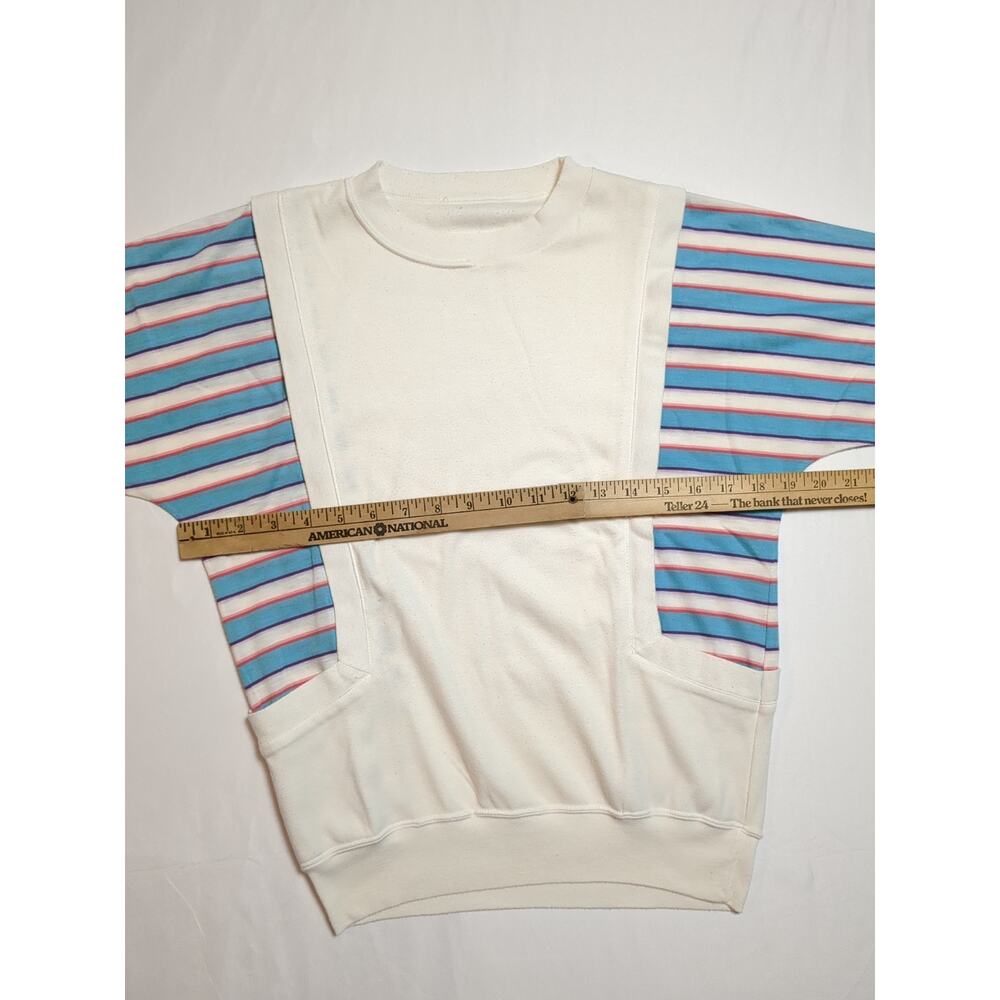 Vintage 1980’s Tshirt Women’s White striped Short Sleeve front pockets new wave - Picture 6 of 11